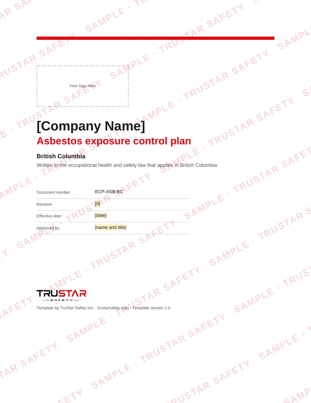 Cover of the Asbestos exposure control plan template