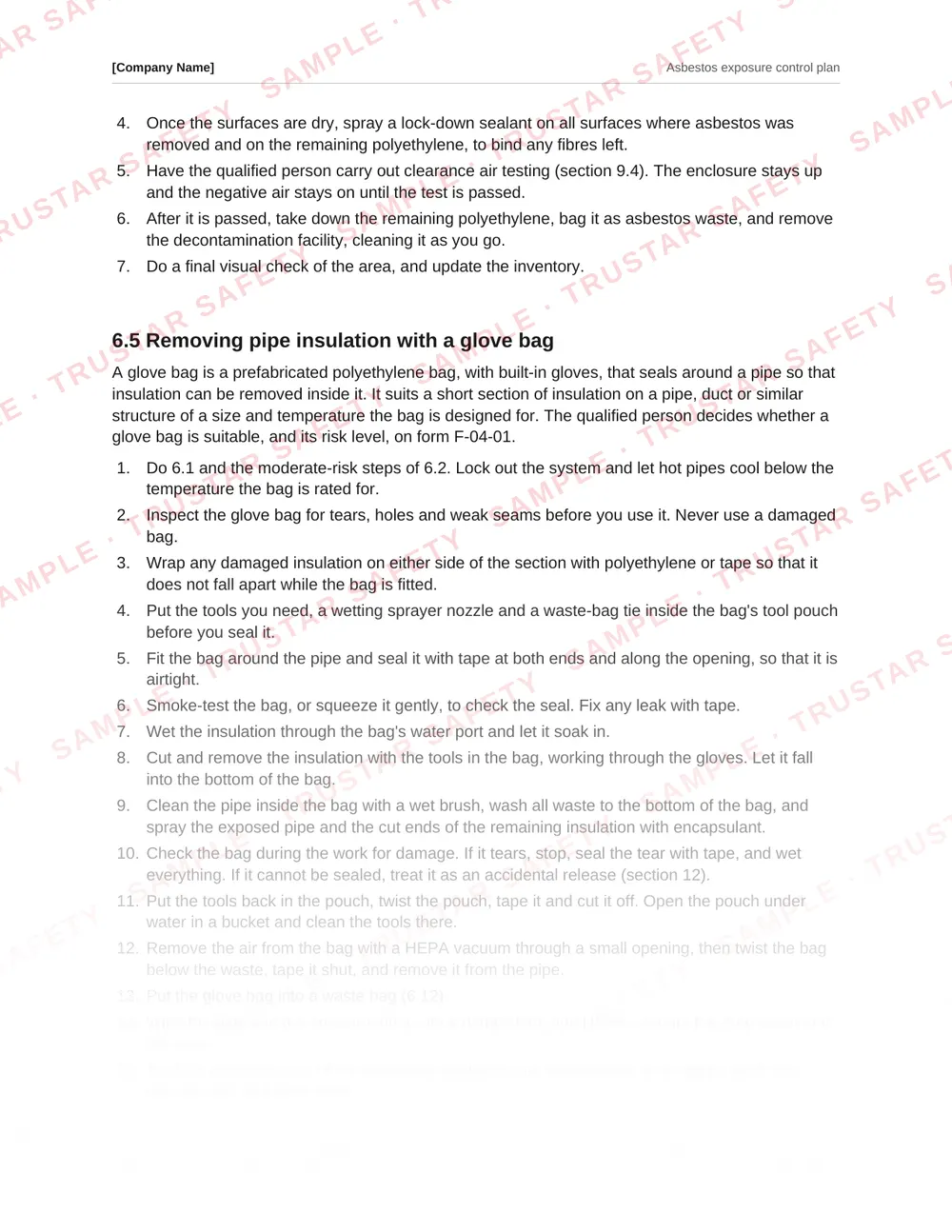 The glove bag procedure from the Asbestos exposure control plan template