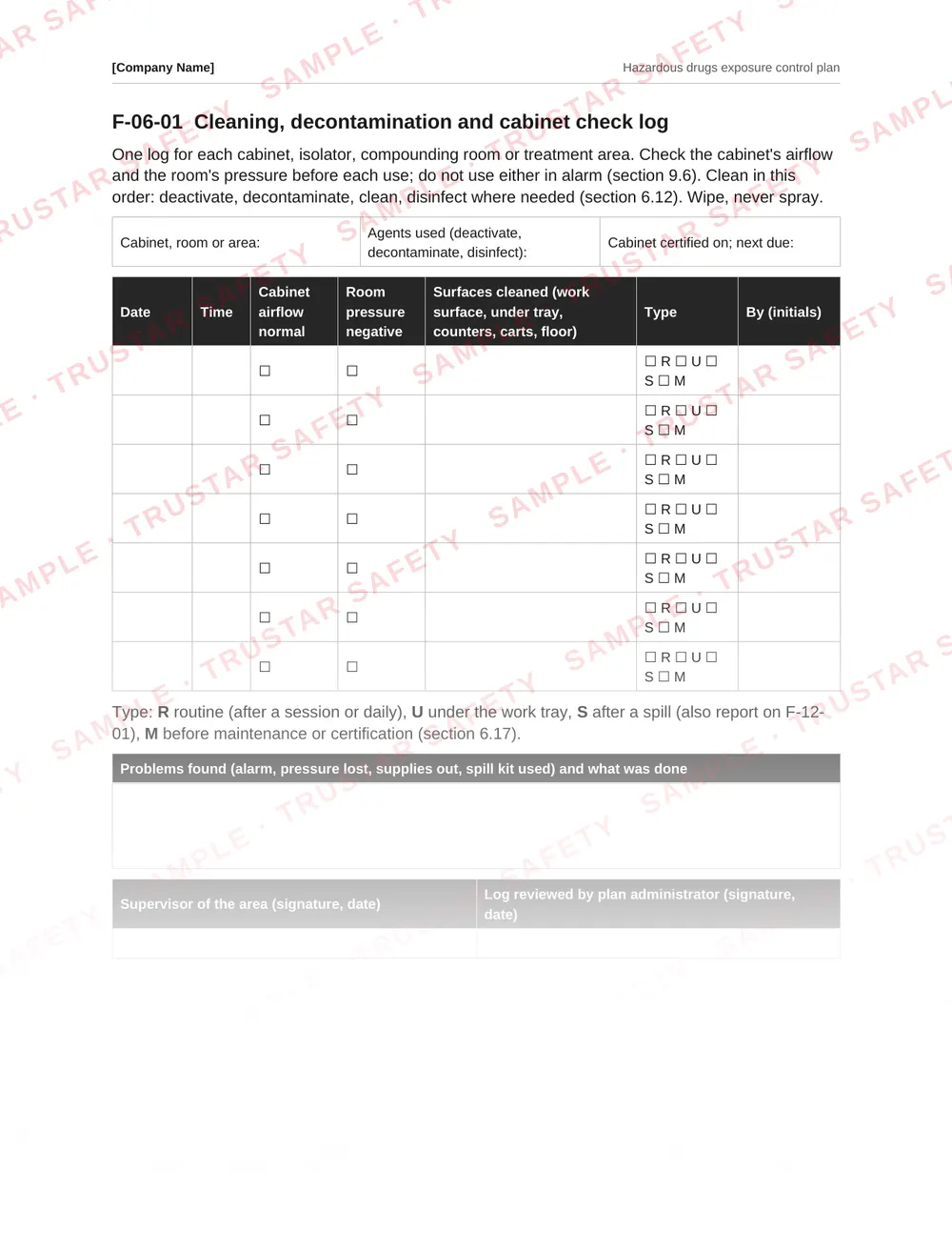 Hazardous drug spill and exposure incident report form from the Hazardous drugs exposure control plan template