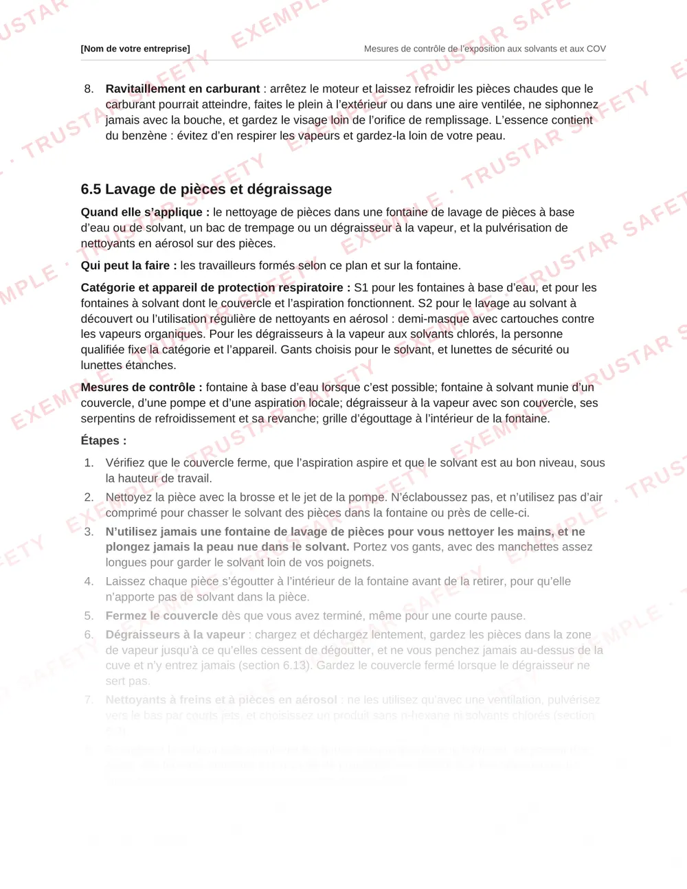 French parts washing and degreasing procedure from the solvents and VOCs plan template