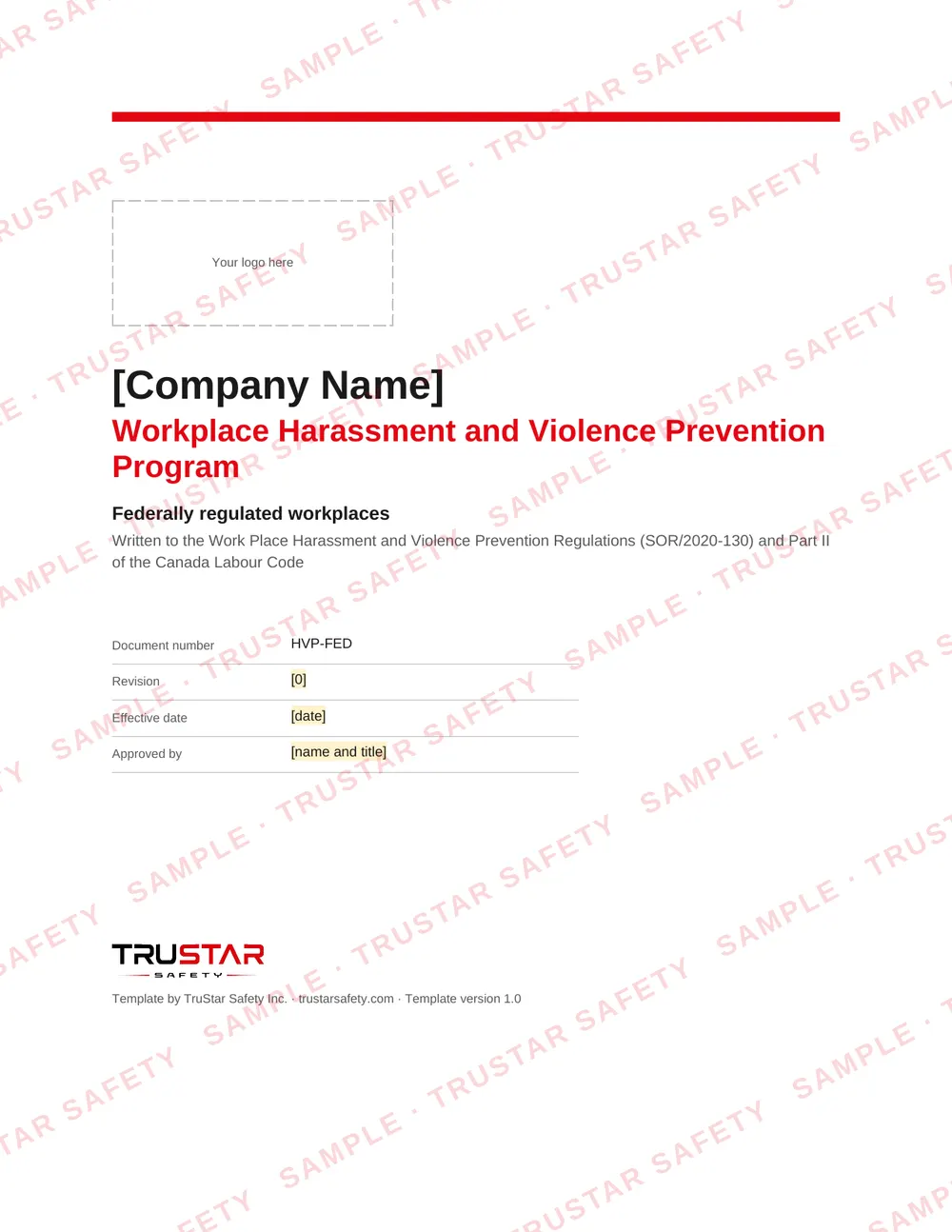 Cover of the federal workplace harassment and violence prevention program template