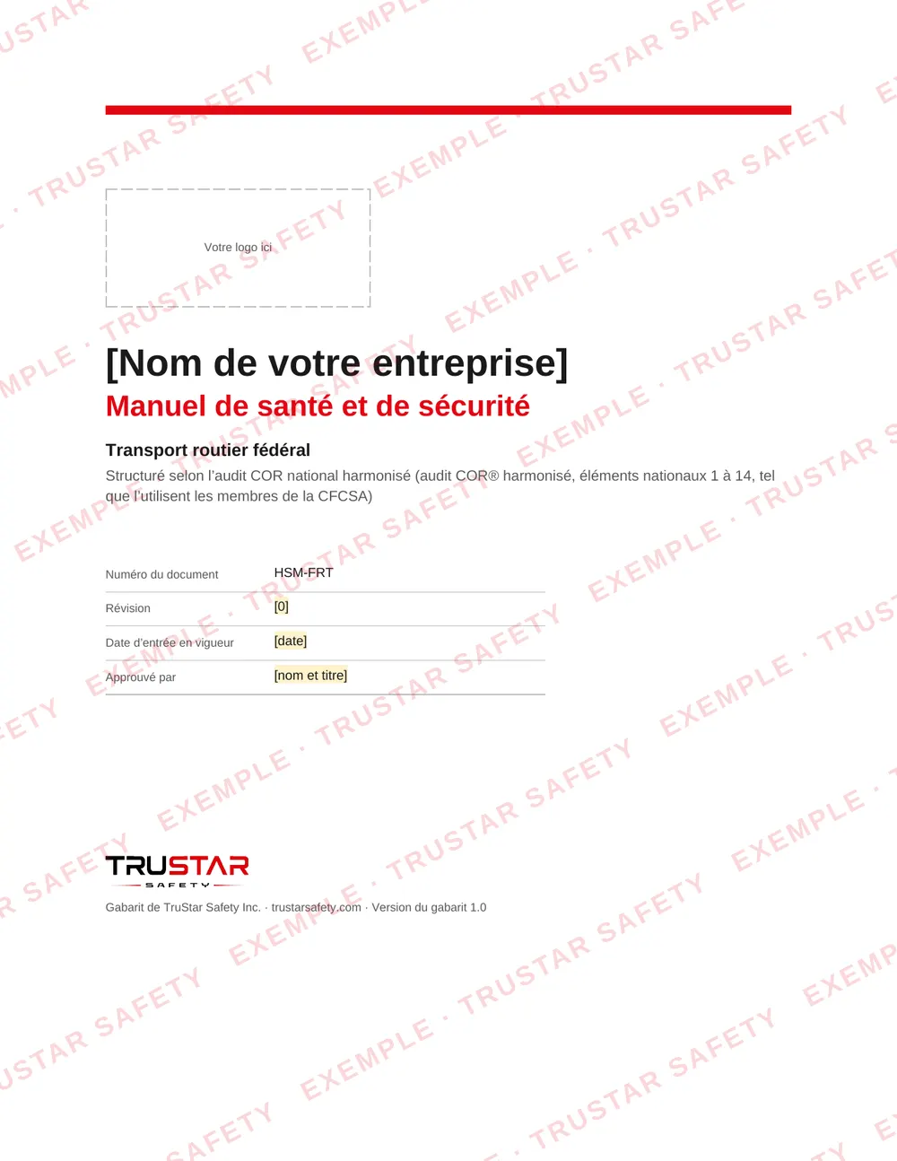 Cover of the French edition of the federal road transport health and safety manual template
