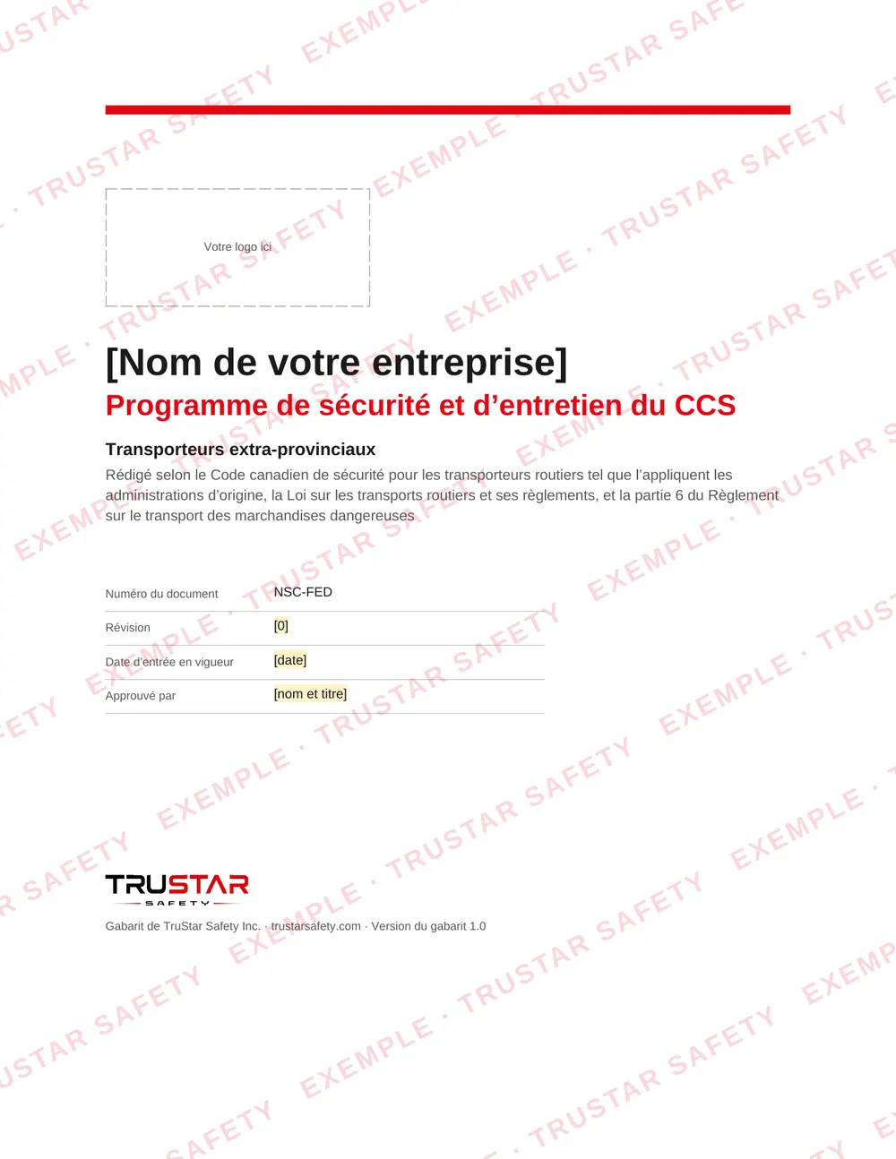 Cover of the French edition of the NSC safety and maintenance program template