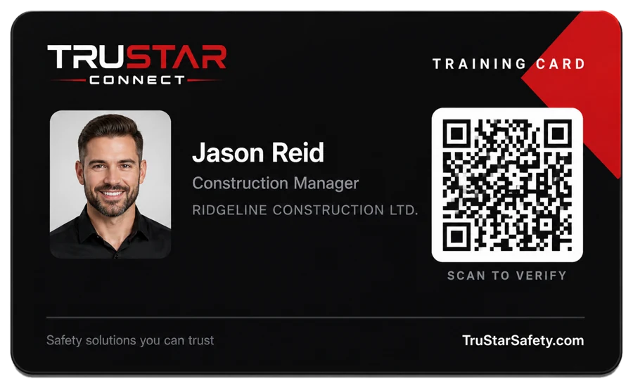 Printed TruStar One Card training card with photo and scan-to-verify QR code