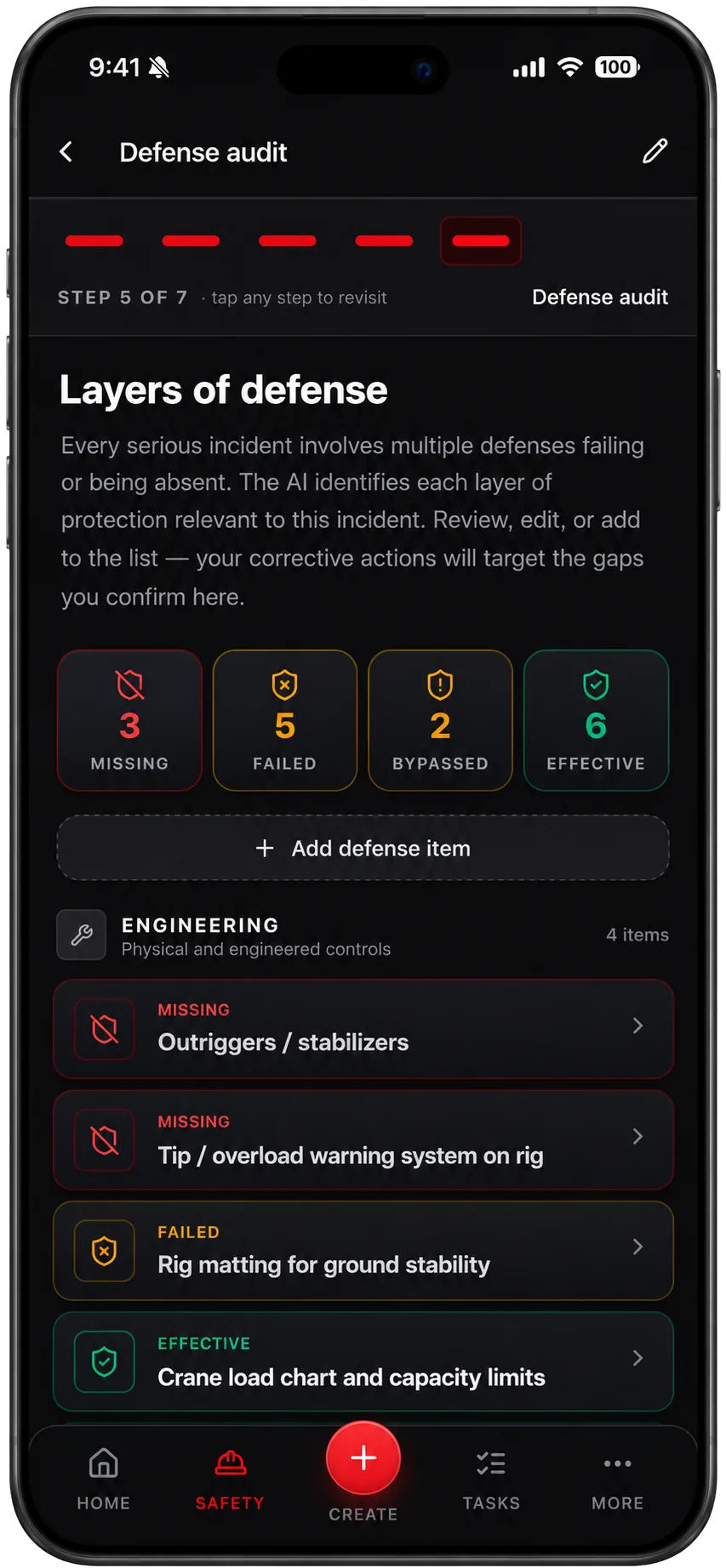 TruStar Connect defense audit screen counting missing, failed, bypassed, and effective layers of protection